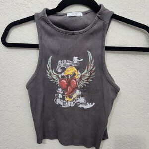 Tillys Full Tilt Fitted Cropped Ribbed Tank Top Size Medium Black Faded